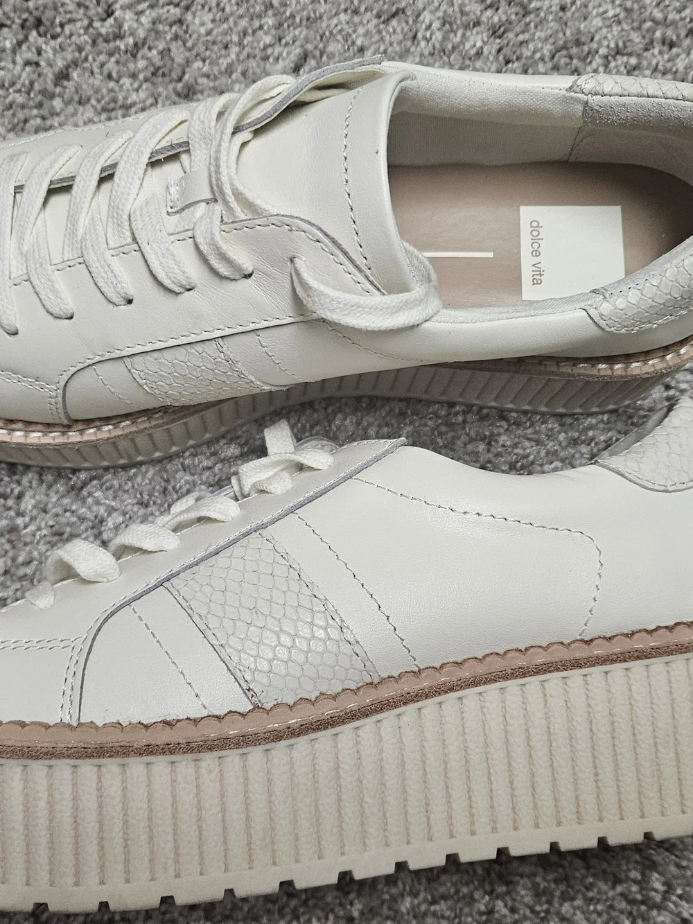 Leather Dolce Vita Cream Platform Sneakers with Textured Side Panel